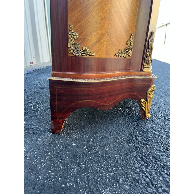 Louis XV Satinwood Marquetry Console Cabinet- Marble, Brass Ormolu, & Porcelain Medallions For Sale - Image 12 of 12