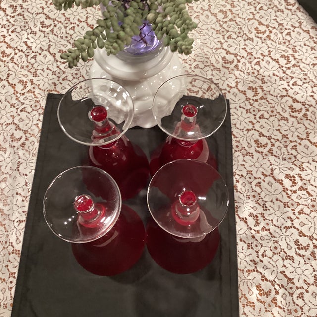 1960s Shabby Chic Ruby, Red Hand Blown Water Goblets - Set of 4 For Sale - Image 6 of 7