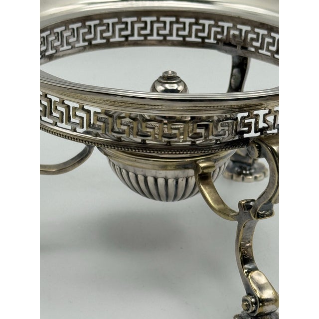 Traditional Early 1900s Edwardian Silverplate Teapot on Stand With Burner – Greek Key Design For Sale - Image 3 of 6