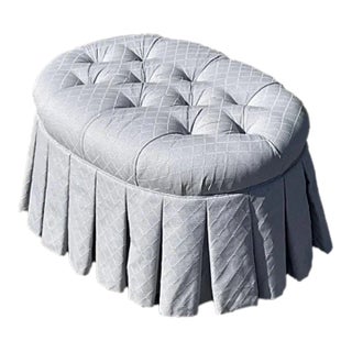 Vintage Costal Diamond Jacquard Tufted Ottoman For Sale
