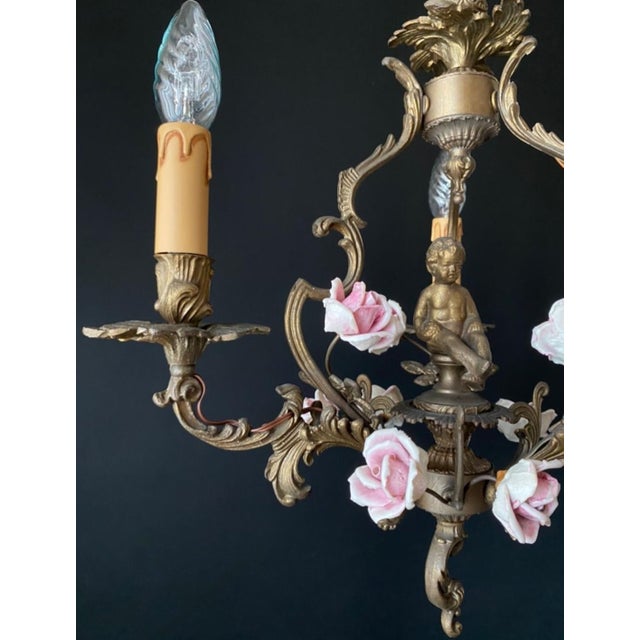 Vintage Chandelier with Porcelain Roses, 1960s For Sale - Image 6 of 10