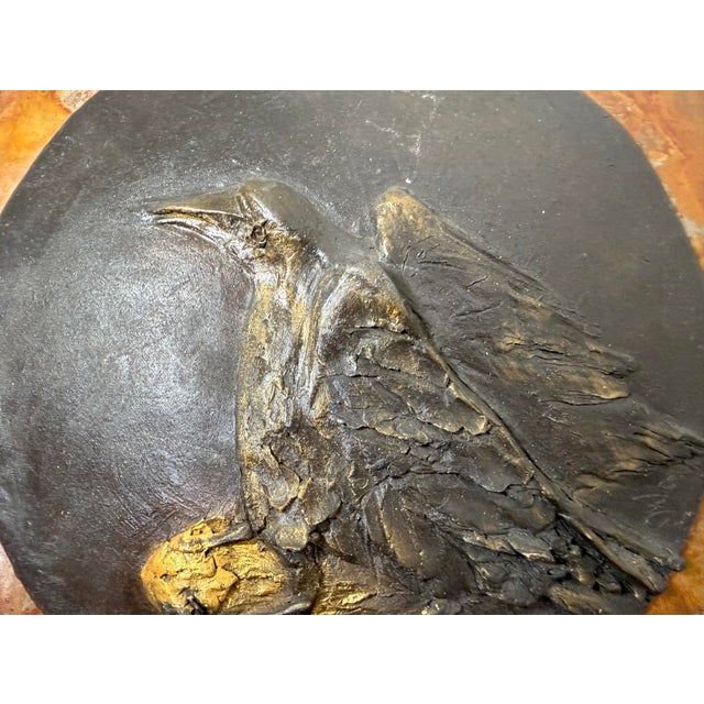 Vintage Handmade Gilt Bronze Raven Steals the Sun Relief Wall Plaque Sculpture For Sale - Image 9 of 15