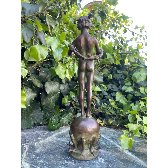 Art Nouveau Antique Bronze Sculpture “Pan of Rohallion” by Frederick William MacMonnies (1890) For Sale - Image 3 of 17