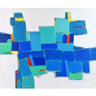 'Blue Composition' Original Abstract Painting by Lars Hegelund, 31 X 36 In. For Sale