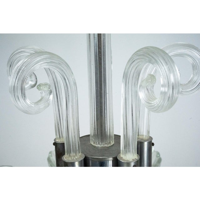Metal Art Deco Italian Murano Glass Five-Arm Chandelier from Seguso, 1940s For Sale - Image 7 of 16