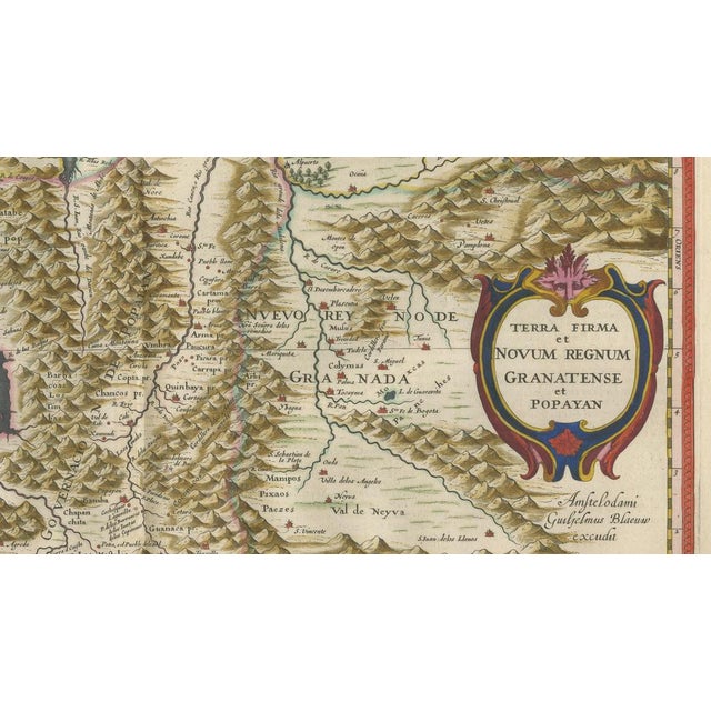 Gold Antique Map of New Granada & Popayán from Blaeu, 1642 For Sale - Image 8 of 10