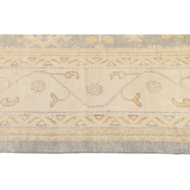 Textile 2010s Modern Oushak Style Wool Rug With Gray Handmade Floral Motif For Sale - Image 7 of 8