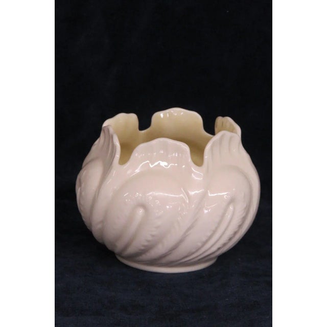 Belleek Ireland Cabbage Leaf Bowl Porcelain Yellow Luster Vase For Sale In Miami - Image 6 of 13