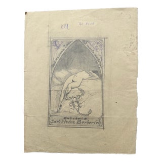 Carl Heinz Berberich, Devoted Nude Bookplate, Nude, 1920, Pencil For Sale