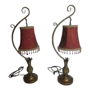 Tommy Bahama Style Table Lamp in Metal Pineapple Design With Shade - Set of 2