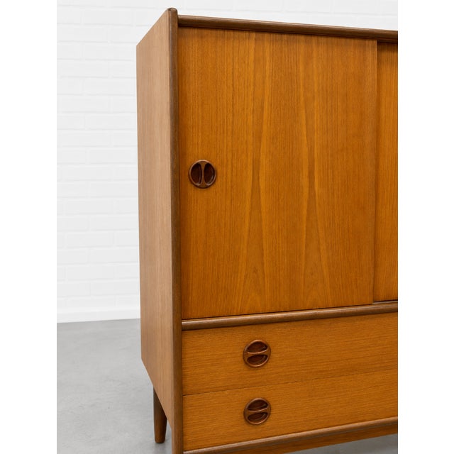Brown Mid Century Modern Teak Cabinet / Danish Modern Armoire / Sliding Door Highboy Dresser / Vintage Scandinavian Storage Cabinet, C. 1960’s For Sale - Image 8 of 15