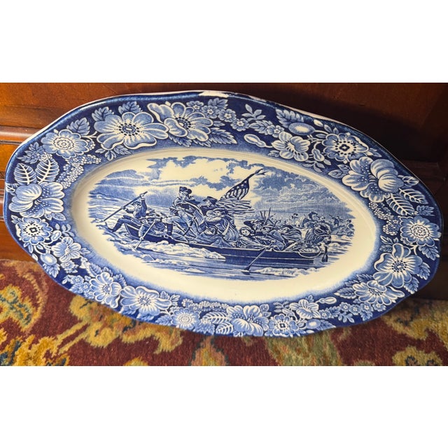 1970s 1970s Liberty Blue Washington Crossing the Delaware Platter – Americana Ironstone, England | 250th Anniversary Decor For Sale - Image 5 of 13