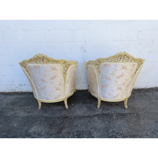 French Provincial French Heavy Carved Side Lounge Den Fireplace Chairs a Pair 6239 For Sale - Image 3 of 15