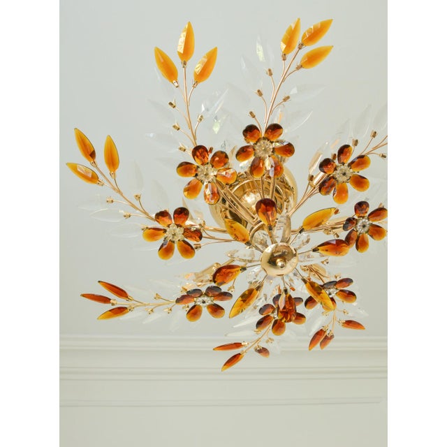 Mid-Century Modern Large Vintage Amber Crystal Flower Chandelier, 1970s For Sale - Image 3 of 13