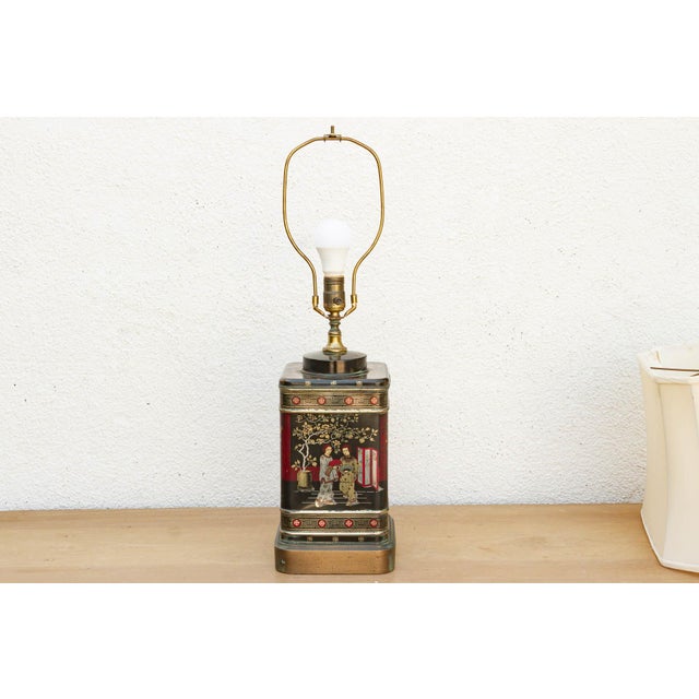 Black Antique Canton Tea Merchant Tin Lamp For Sale - Image 8 of 9