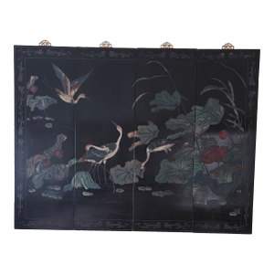 Early 20th Century Moody Coromandel of Cranes in Moonlight