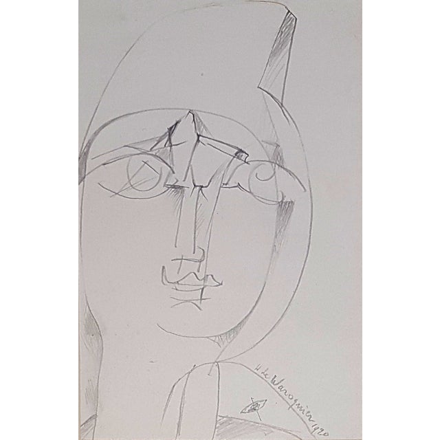 Woman's Face and the Face of Man Drawing by Henry de Waroquier, 1920, Set of 2 For Sale - Image 3 of 5