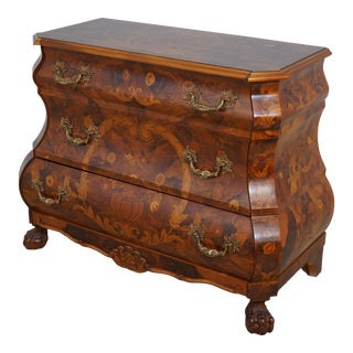 Dutch Style Bombe Marquetry Inlaid Commode Chest For Sale