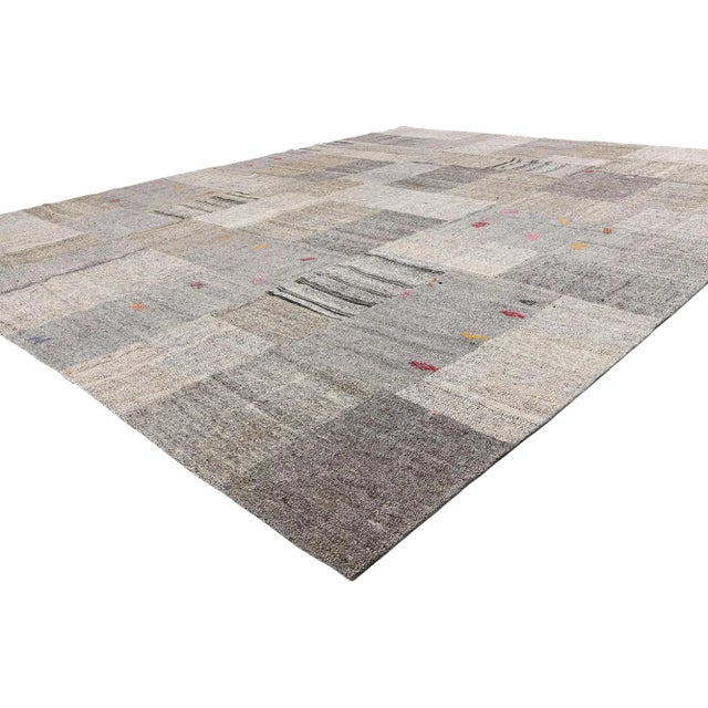 53167 Vintage Turkish Patchwork Kilim Rug, 11'05 x 13'11. Woven from the quiet whispers of Anatolian pastures and the...