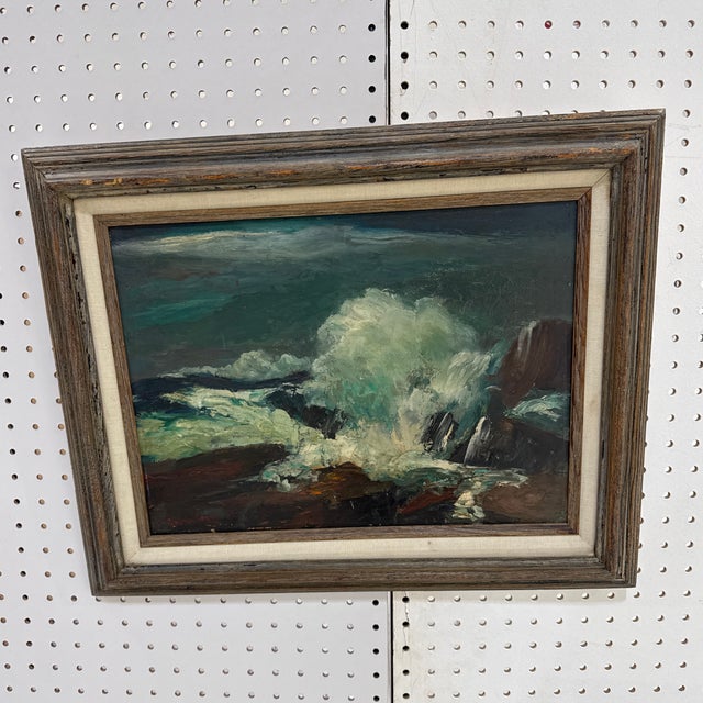 Beautiful vintage seascape painting, dark color way depict rough waters, great to add a pop of color into a bright room