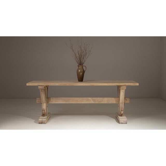 Brown 1970s French Oak Trestle Dining Table For Sale - Image 8 of 18