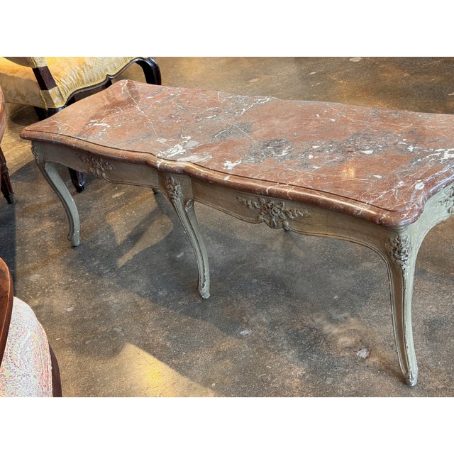 19th Century French Painted Marble Top Coffee Table With Cabriole Legs For Sale - Image 10 of 10