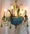 This rare Italian chandelier from the 1940s features beautiful blue opaline scalloped bowl and green opaline glass drops...