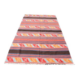 1970s Rustic Hand Knotted Red Striped Rug For Sale