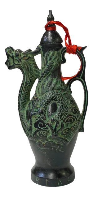 Chinese Green Black Ancient Dragon Wine Jar Shape Display
