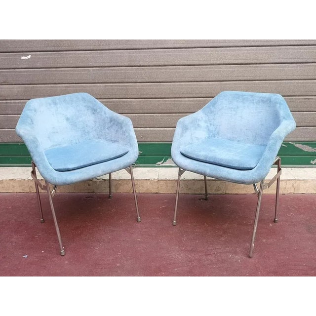 Set of Blue Upholstery and Chrome Armchairs, 1970s For Sale - Image 10 of 10