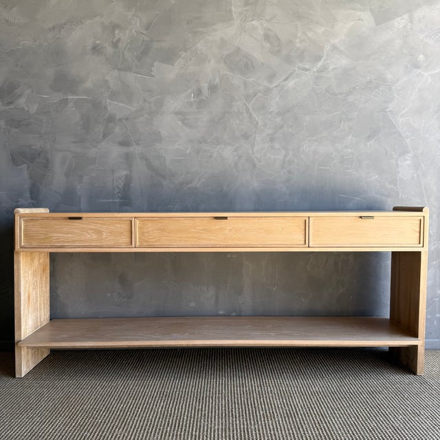 Contemporary Ayer White Oak Console Table With Drawers and Brass Hardware For Sale - Image 3 of 12