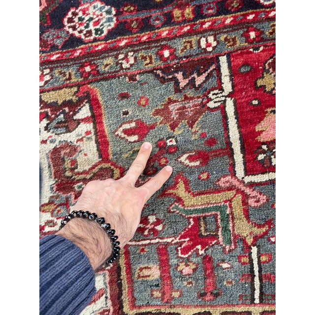 Vintage Heriz Slate-Teal Rug 11.4 x 13.8 For Sale In Milwaukee - Image 6 of 10