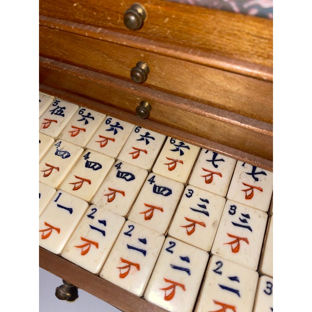Sienna Antique Mahjong Drawer Game Set in Beautiful Wood and Fabric Case For Sale - Image 8 of 9