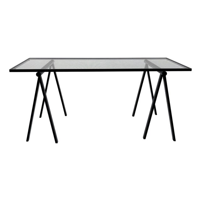 Trestle Desk in Steel and Glass by Rodney Kinsman for Bieffeplast, 1980s For Sale
