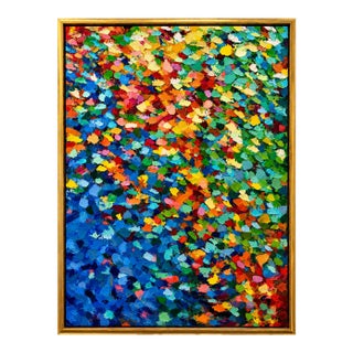 Large Colorful Abstract Painting on Canvas – Textured Palette Knife Contemporary Art – Framed 36 X 48 For Sale