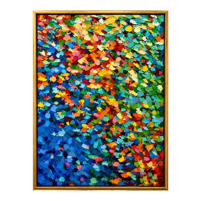 Large Colorful Abstract Painting on Canvas – Textured Palette Knife Contemporary Art – Framed 36 X 48 For Sale