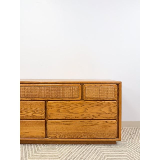 Lane Furniture Vintage Lane Perception MCM 7-Drawer Cane Dresser Rare Find For Sale - Image 4 of 11