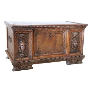 Antique Blanket Chest in Hand-Carved Walnut, 1600s For Sale