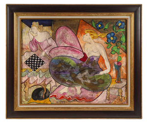 Linda Le Kinff, Mathilde et les Echec, Oil on Panel, Framed