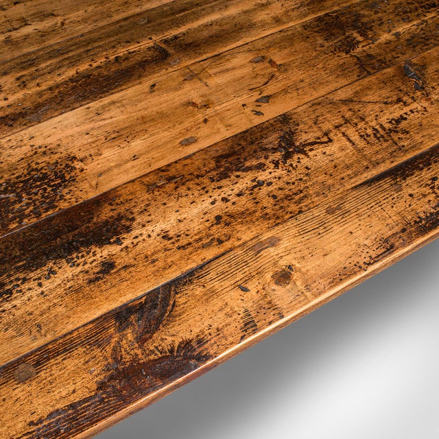 Brown Antique 6 Seater Country House Dining Table, English, Pine, Kitchen, Victorian For Sale - Image 8 of 10