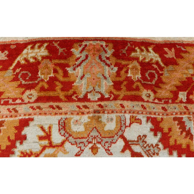 Antique Turkish Oushak With Elegant Motifs in Red, Ivory, Gold and Salmon Pink 7 X 9'8 For Sale - Image 10 of 15