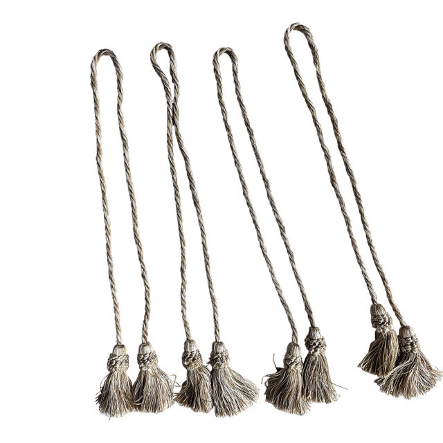 Varigated Neutral Chair Ties With Tassels- Set of 4 For Sale