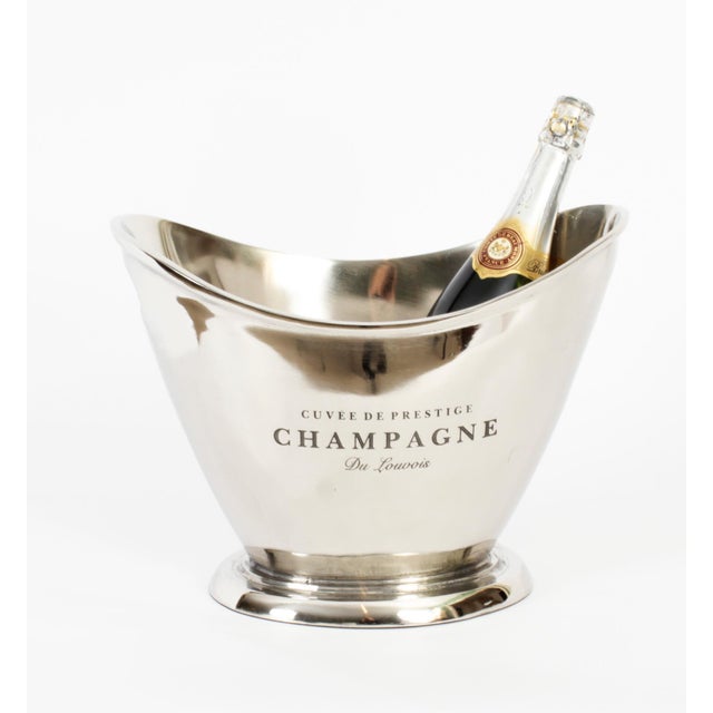 This is a gorgeous vintage nickelplated champagne cooler dating from the late 20th century. It is engraved Cuvee De...