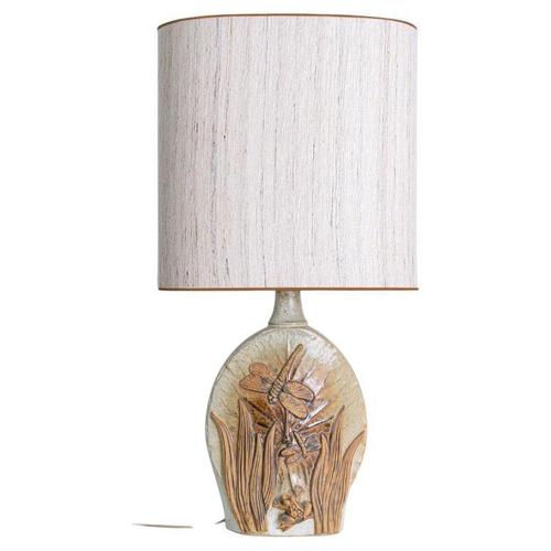 Oval Ceramic Table Lamp by B. Rooke with New Beige Lampshade attributed to R. Houben, 1970s For Sale - Image 13 of 13