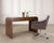 A stylish and iconic mid-century modern two-drawer waterfall form desk constructed out of oak and woven grasscloth in the...