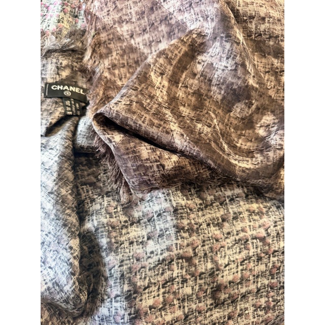 Chanel Large Silk Scarf Quilting, Tweed and Logo CC For Sale - Image 9 of 11