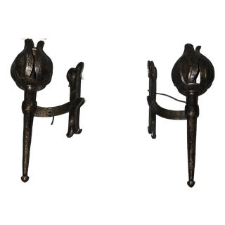 Medieval Wrought Iron Wall Sconces by Reboulet, 1950s, Set of 2 For Sale