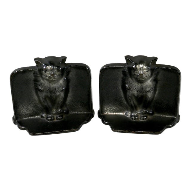 Mid 20th Century Gothic Medieval Cat Cast Iron Bookends-a Pair For Sale