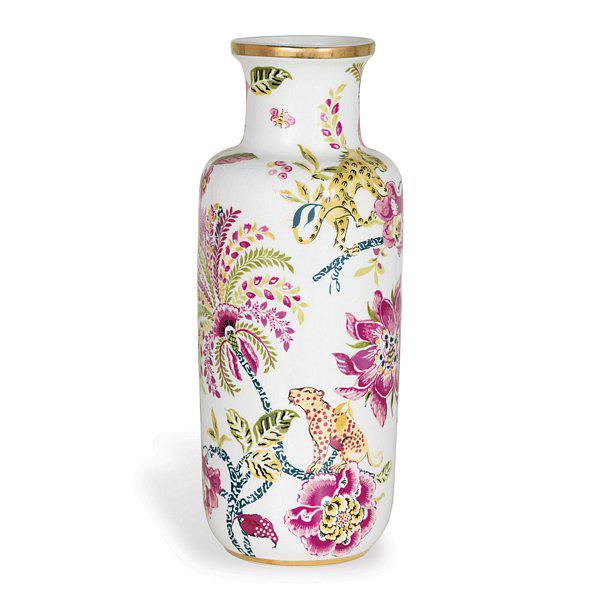 A classic Chintz print painted on beautiful porcelain vase. Colorful pattern of flora and animals, with elegant touches of...