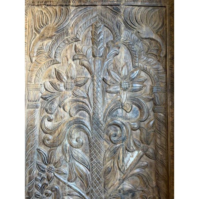 Hand-Carved Tree of Life Barn Door Panel With Elephants – Vintage Wooden Wall Art Statement 84x36 For Sale In Orlando - Image 6 of 7